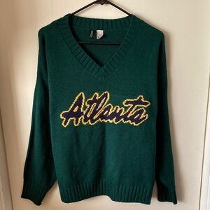 Green V-Neck Sweater with Atlanta Logo